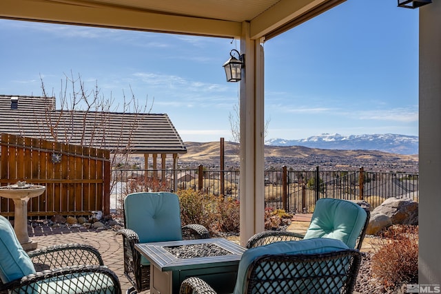 view of patio featuring a mountain view