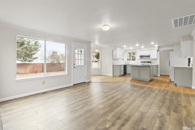 unfurnished living room with light wood-type flooring