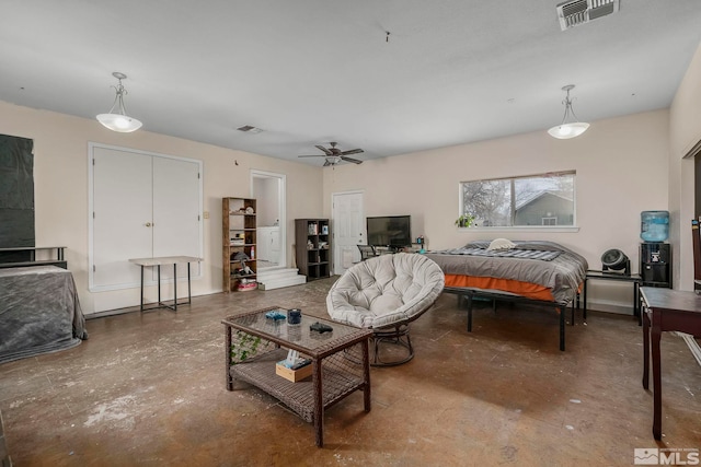 bedroom with concrete floors