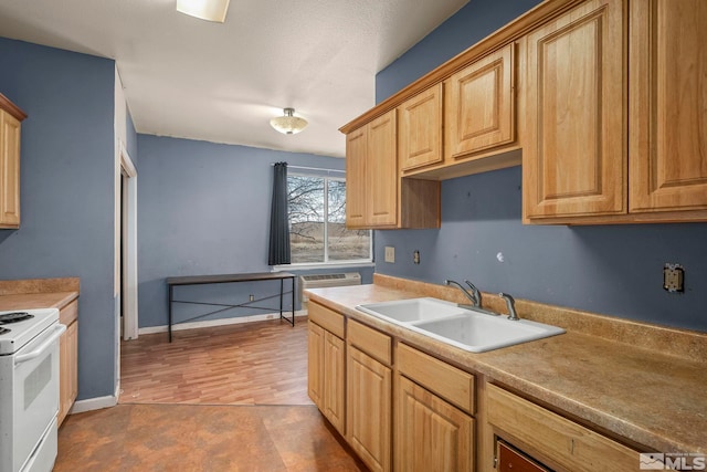 kitchen featuring sink and white electric range oven