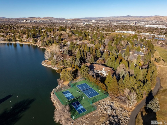 aerial view with a water and mountain view