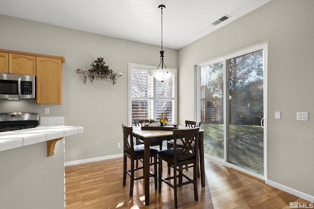 dining room featuring light hardwood / wood-style floors and a healthy amount of sunlight