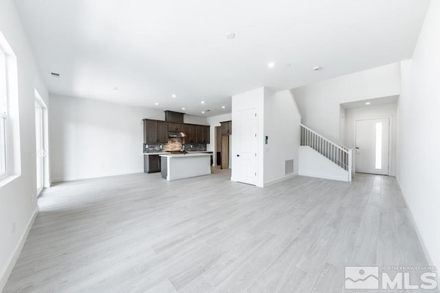 unfurnished living room with light hardwood / wood-style floors