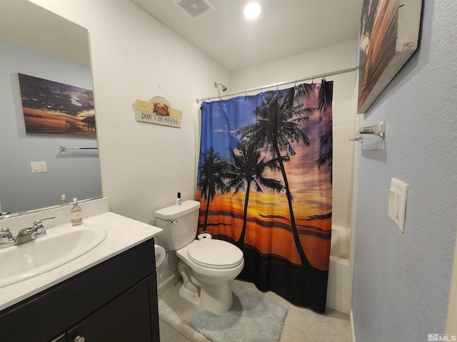 full bathroom with vanity, toilet, and shower / tub combo