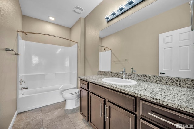 full bathroom featuring shower / bathing tub combination, vanity, and toilet