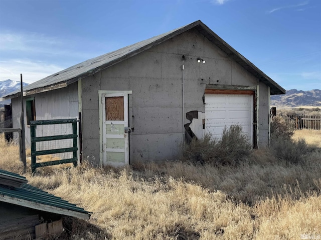 view of outdoor structure featuring a mountain view