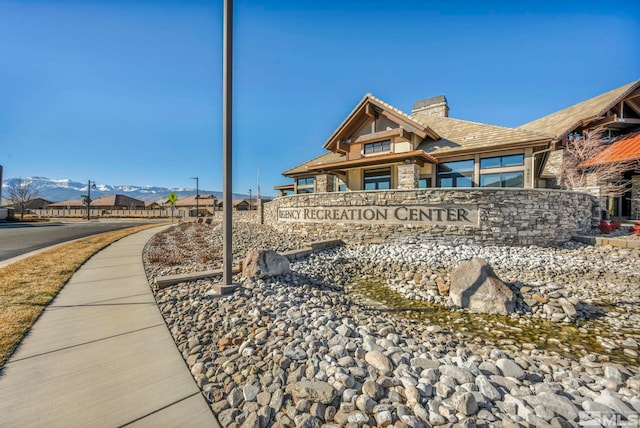 exterior space featuring a mountain view