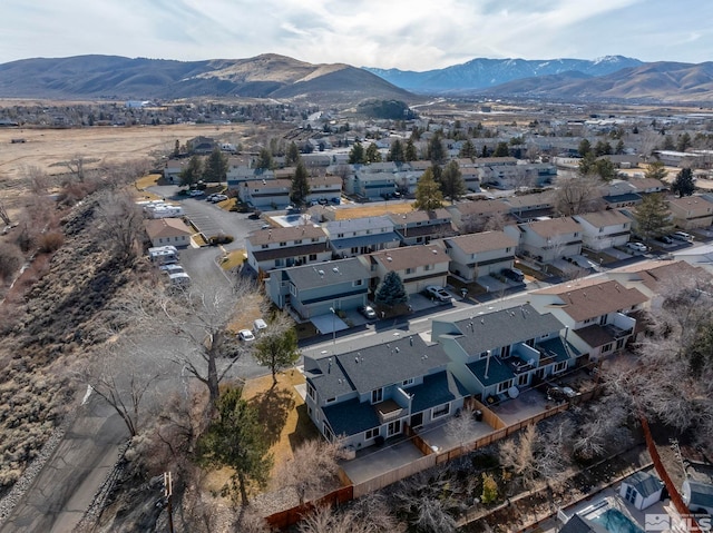 drone / aerial view with a mountain view