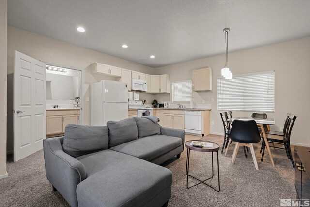 living room featuring sink and carpet floors