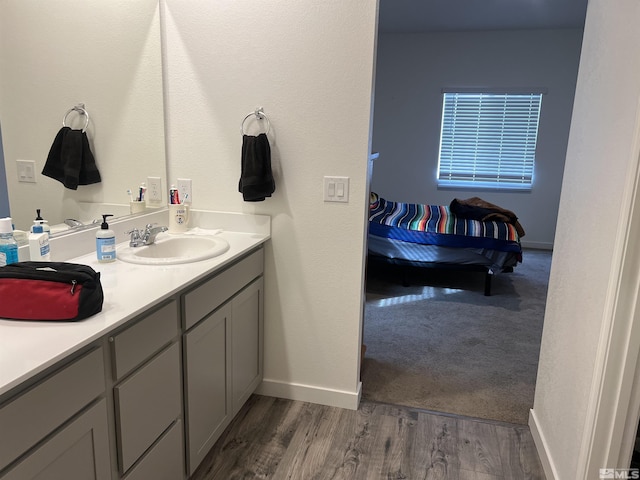 bathroom with hardwood / wood-style flooring and vanity
