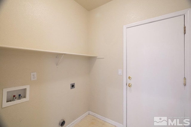 clothes washing area with electric dryer hookup and washer hookup