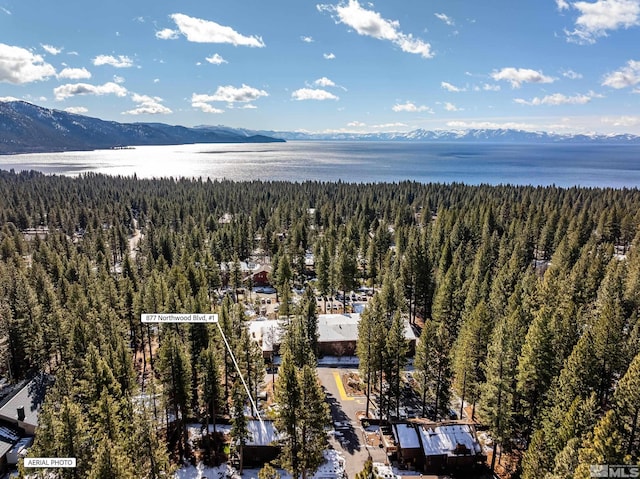 aerial view with a water and mountain view