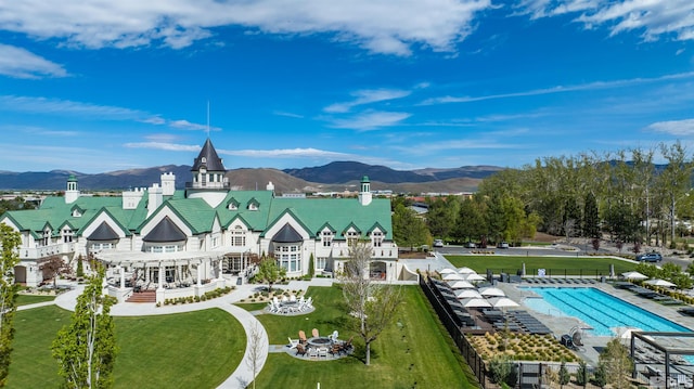 exterior space featuring a mountain view