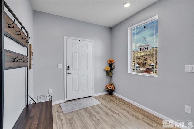 entryway with light hardwood / wood-style flooring