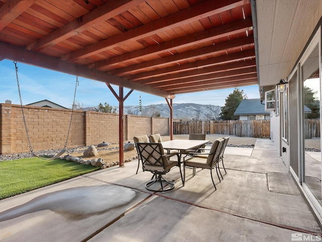 view of patio featuring a mountain view