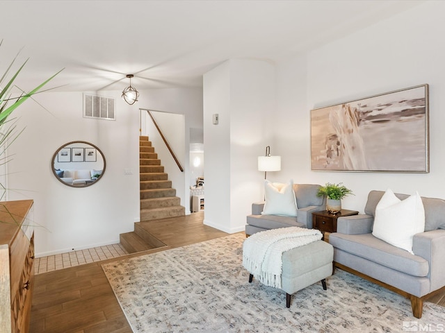 living room with hardwood / wood-style flooring