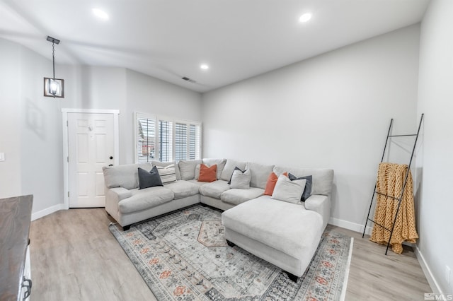 living room featuring light wood-type flooring