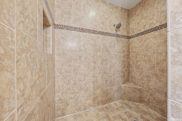 interior details featuring a tile shower