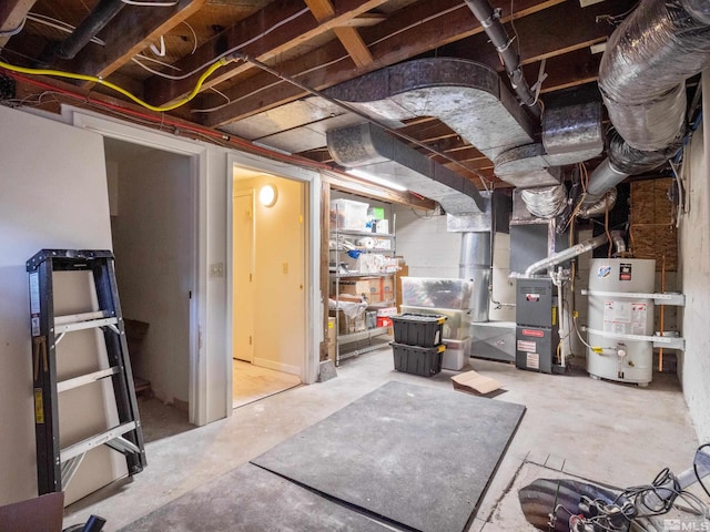 basement featuring secured water heater