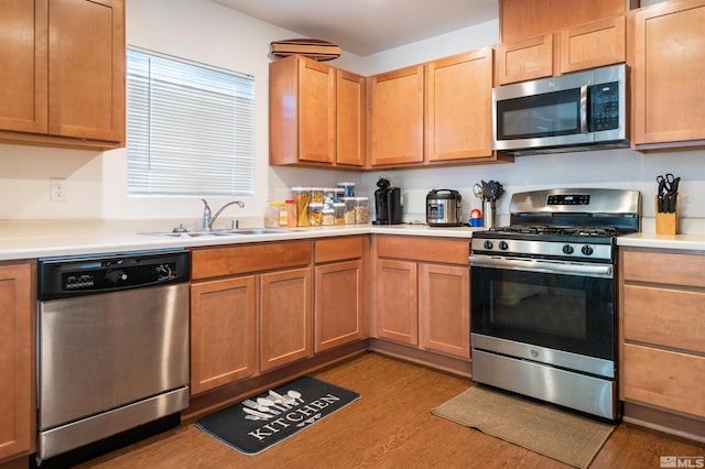 kitchen featuring sink, light wood-type flooring, and stainless steel appliances