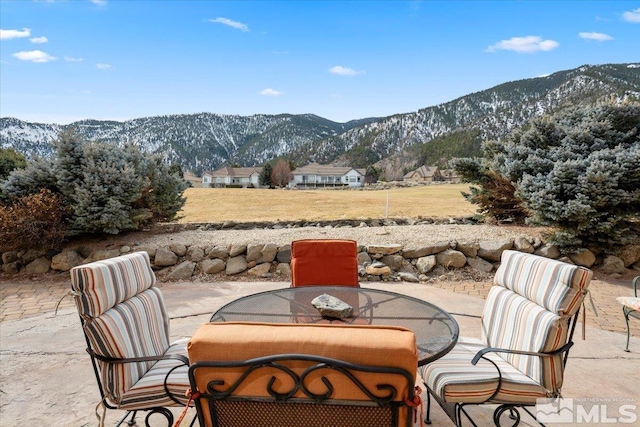 view of patio with a mountain view