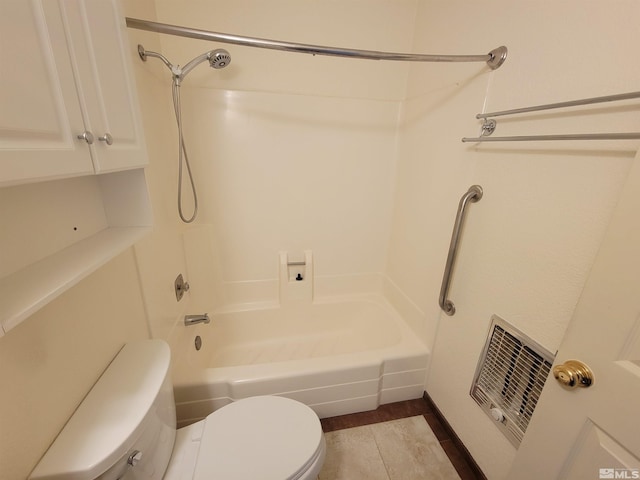 full bath with toilet, shower / bathtub combination, and visible vents