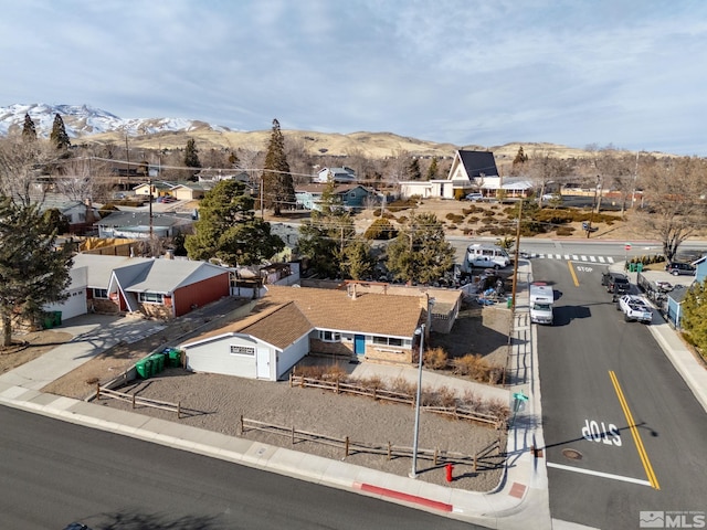 aerial view featuring a residential view and a mountain view