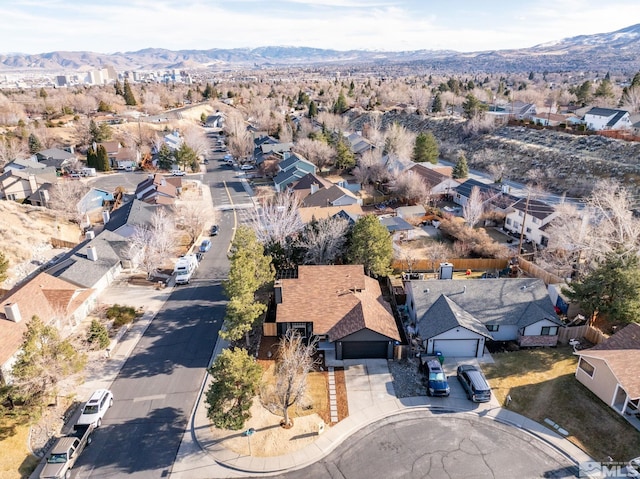 bird's eye view with a residential view and a mountain view