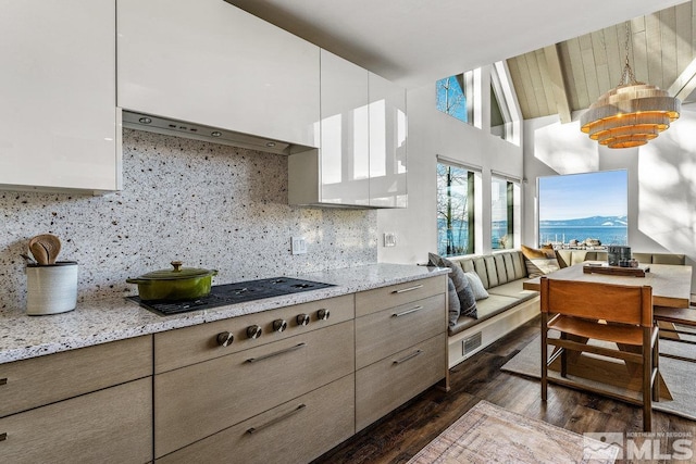 kitchen featuring modern cabinets, white cabinetry, and light stone counters