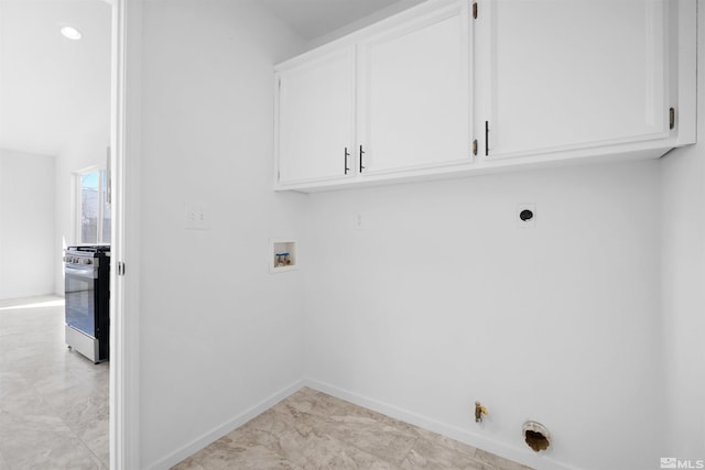 laundry room featuring baseboards, hookup for a washing machine, cabinet space, and hookup for an electric dryer