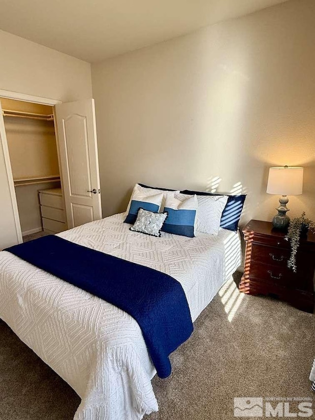 carpeted bedroom with a closet