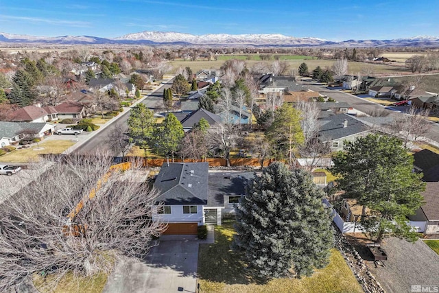 aerial view featuring a residential view and a mountain view