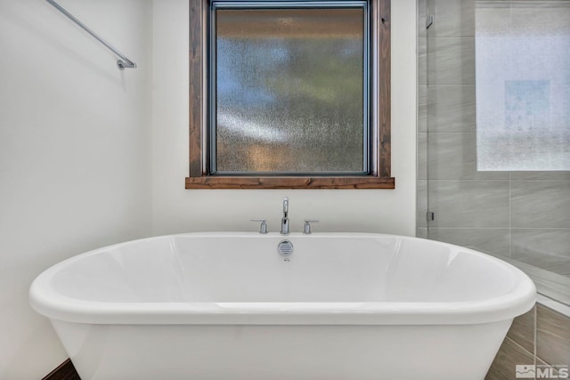 bathroom with a freestanding bath