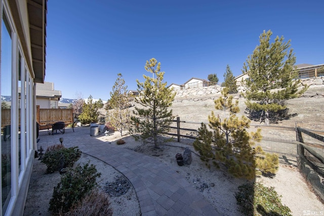 view of yard featuring a patio area and a fenced backyard