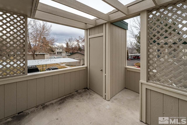 interior space with a balcony