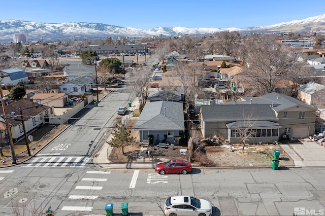 bird's eye view featuring a residential view and a mountain view