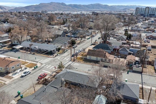 bird's eye view featuring a residential view and a mountain view