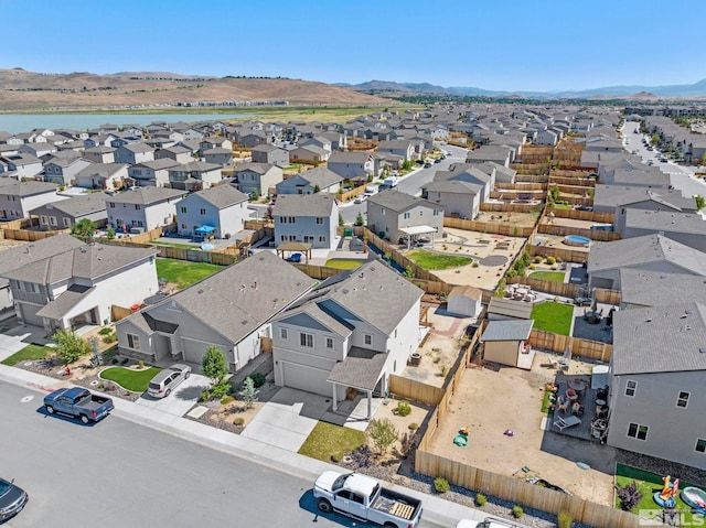 aerial view featuring a residential view and a mountain view