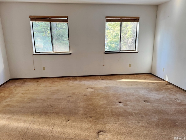 empty room featuring plenty of natural light, carpet flooring, and baseboards