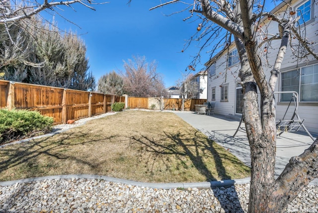 view of yard with a patio and a fenced backyard