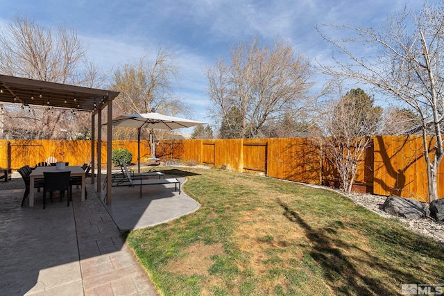 view of yard featuring a patio and a fenced backyard