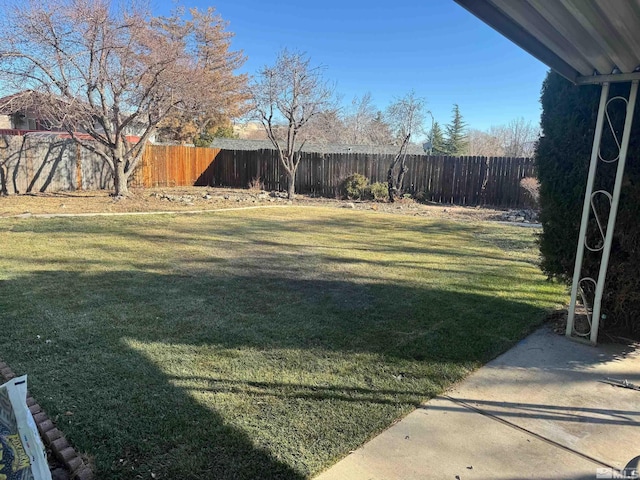 view of yard with a fenced backyard