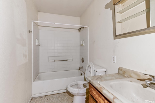 full bath featuring toilet, shower / washtub combination, and vanity