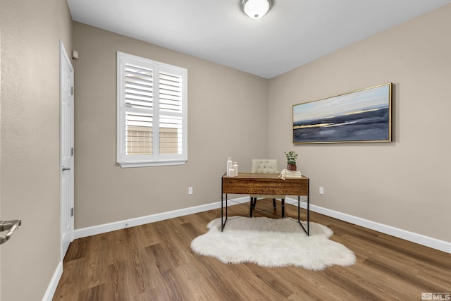 office with baseboards and wood finished floors