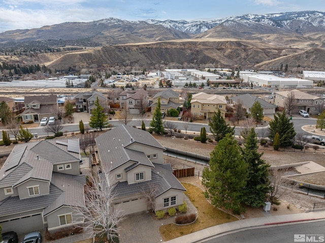 bird's eye view featuring a mountain view and a residential view