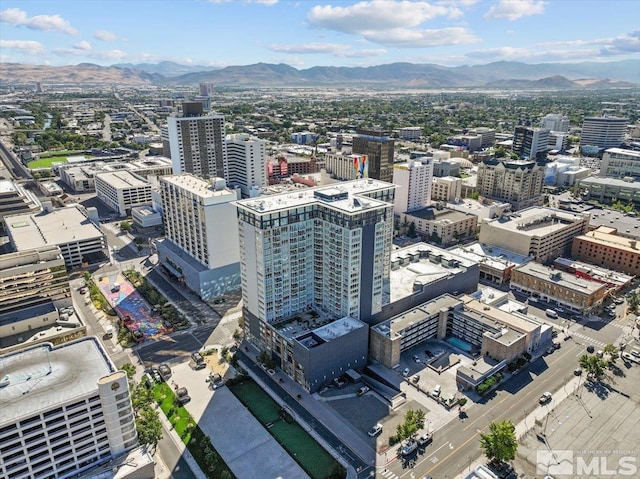 aerial view with a city view and a mountain view