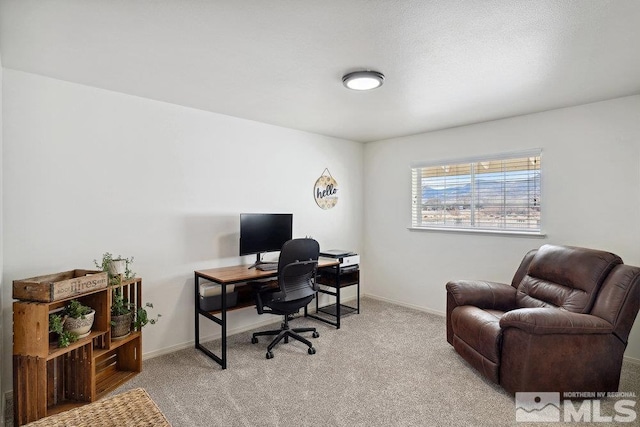 carpeted home office with baseboards