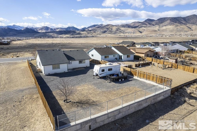 aerial view featuring a residential view and a mountain view