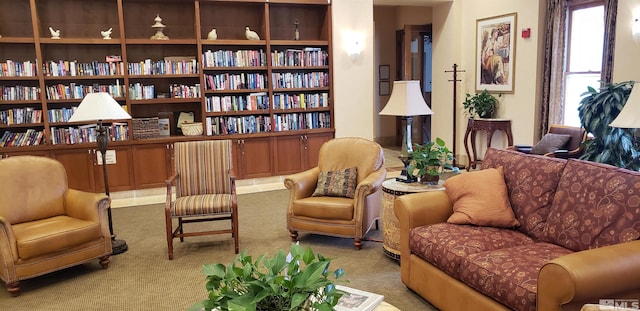 living area with carpet