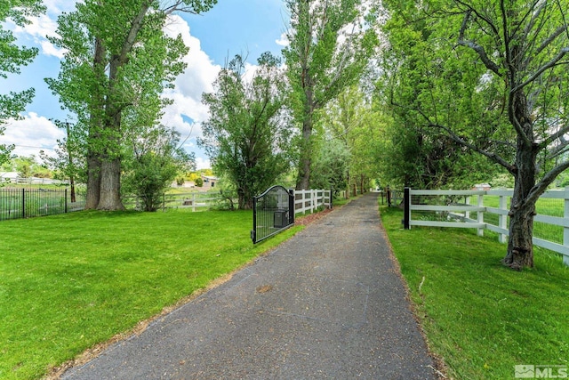 view of street with a gated entry, driveway, and a gate